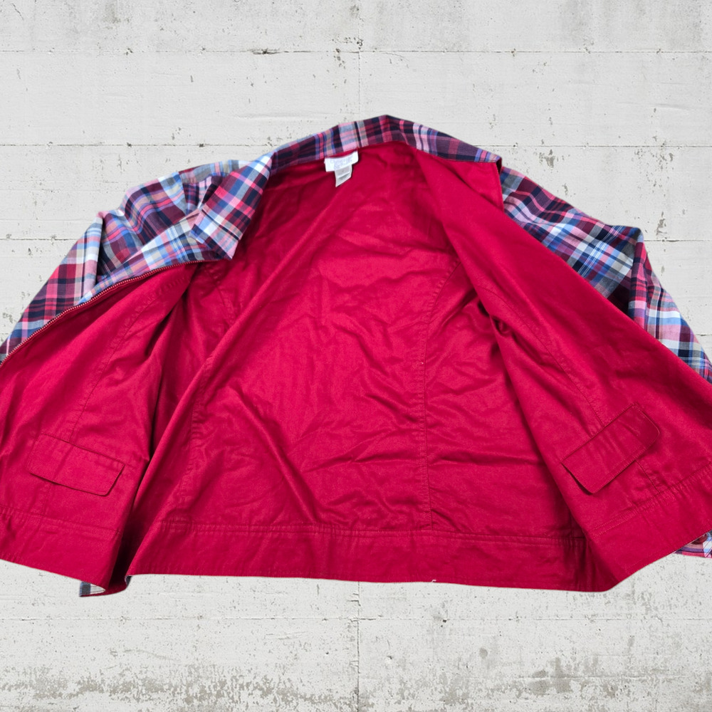 Y2K Red Blue Plaid Reversible Full Zip Collared Patriotic Spring Jacket Size XL - Picture 6 of 7